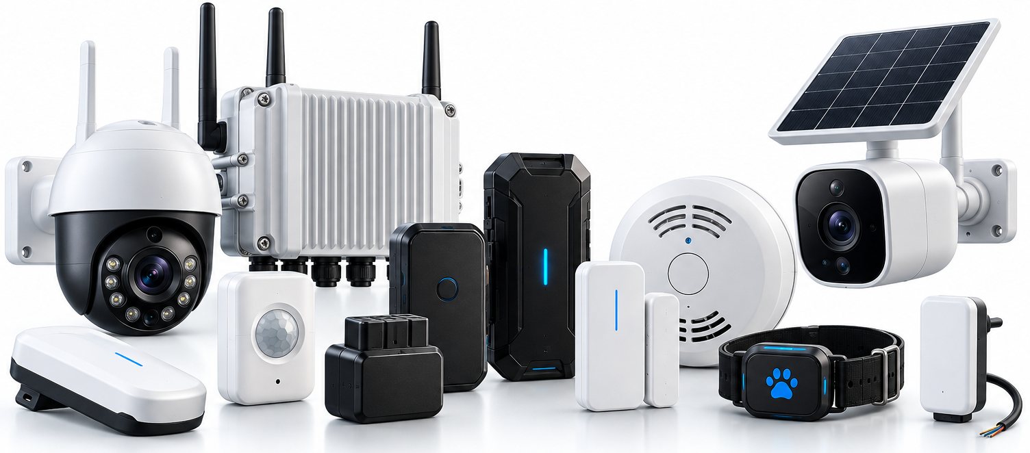 Devices that run on our SIMs: GPS trackers, CCTV and solar cameras, alarms, sensors, routers and pet trackers